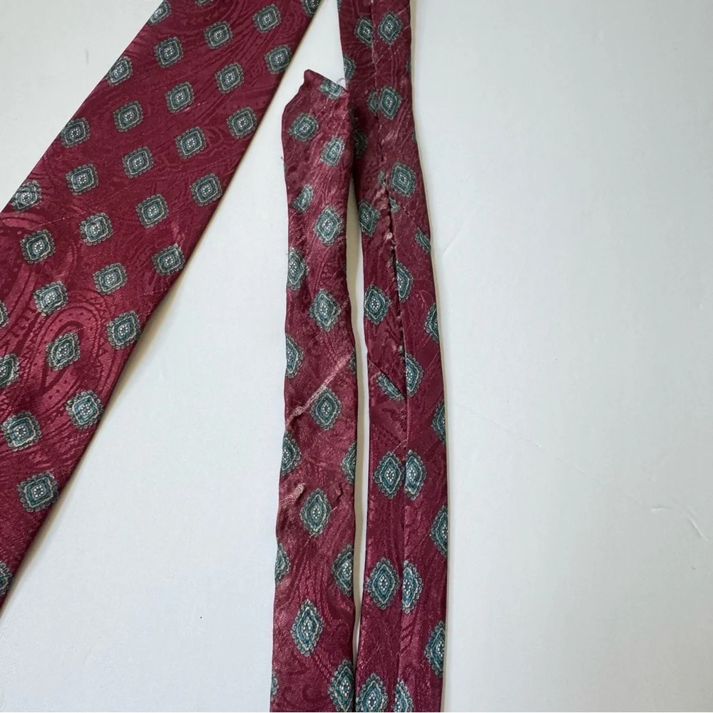 Vintage Christian Dior Monsieur Red Paisley Medallion Tipped Necktie 58” READ